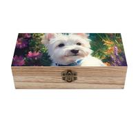 SMAZDFXX West Highland Terrier in The Garden Wooden Jewelry Box with Hinged Lid Keepsake Fashion Treasure Chest Boxes Craft Stash Boxes
