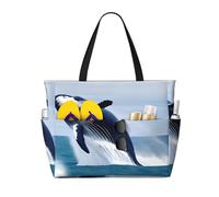 SMAZDFXX Whales at sea Patterned, large capacity beach bag, foldable tote bag, suitable for travel and shopping.