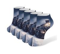 SMAZDFXX Winter Christmas Snow Night Railway Train Socks 5 Pairs Short Socks Comfort Non Novelty Fashion Low Cut Sock for Women Men