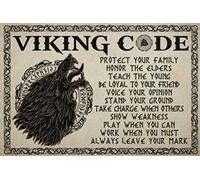SMAZDFXX Wolf Viking Code Protect Your Family Honor The Elders Teach The Young Metal Sign Retro Vintage Poster Wall Art Decor 8X12 Inches