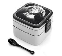 SMAZDFXX Wolves Love Under The Moon Wild Animal Bento Box Large-Capacity Adult Portable Lunch Boxes with Handle and Spoon for Work Travel Camping