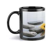 SMAZDFXX Yellow Flower Butterfly with Zen Stone Mugs Cute Ceramic Mugs with Large Handle 12 Oz Novelty Cup for Latte Hot Cocoa Tea Stylish Daily Office and Home