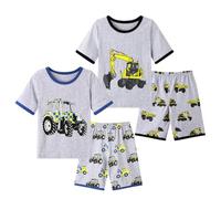 Smazero Little Boys Tractor Pyjamas Sets Cotton Short Sleeve Summer Pjs for Kids Digger Pajamas 2-7 Years Sleepwear - 4-Piece