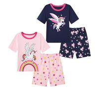 Smazero Little Girls Unicorn Pyjamas Sets Cotton Short Sleeved Summer Pjs for Kids Pajamas 3-8 Years Sleepwear - 4-Piece Pink-navy