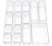 SMAZIUL 14 Pcs Clear Drawer Organiser with 4 sizes Desk Organizer ideal for organizing, cosmetics, makeup, jewelry, office supplies, bathroom accessories & much more