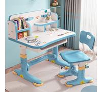 Smbcgdm Kids Study Desk Chair Set, Height Adjustable Children School Study Desk Chair Set, Ergonomic Desk Chairs with Large Writing Board, Bookshelf and Drawer Blue Style-H