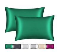 Smbeope 100% Mulberry Silk Pillowcase 2 Pack for Hair and Skin,with Hidden Zipper,Both Sides 22 Momme Natural Silk Pillow Cover,Soft Breathable & Smooth (Dark Green, Queen)