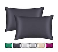 Smbeope 100% Mulberry Silk Pillowcase 2 Pack for Hair and Skin,with Hidden Zipper,Both Sides 22 Momme Natural Silk Pillow Cover,Soft Breathable & Smooth (Black, Queen)