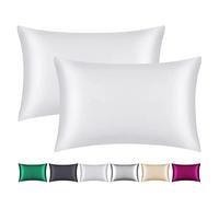 Smbeope 100% Mulberry Silk Pillowcase 2 Pack for Hair and Skin,with Hidden Zipper,Both Sides 22 Momme Natural Silk Pillow Cover,Soft Breathable & Smooth (White, Queen)
