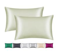 Smbeope 100% Mulberry Silk Pillowcase 2 Pack for Hair and Skin,with Hidden Zipper,Both Sides 22 Momme Natural Silk Pillow Cover,Soft Breathable & Smooth (Matcha, Queen)
