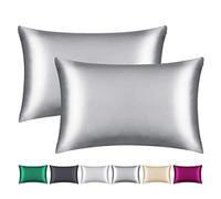 Smbeope 100% Mulberry Silk Pillowcase 2 Pack for Hair and Skin,with Hidden Zipper,Both Sides 22 Momme Natural Silk Pillow Cover,Soft Breathable & Smooth (Gray, Queen)