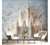 SMBHIAON 3D 3D Paper Sculpture Castle Panoramic Wallpaper Mural,Fairytale Castle Design 3D Wall Sticker Poster Decoration,250×175 cm,Light Yellow