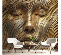 SMBHIAON 3D Abstract Wavy Metal Sculpture Panoramic Wallpaper Mural,Face Contour Design 3D Wall Sticker Poster Decoration,150×105 cm,Gold