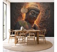 SMBHIAON 3D Mural Photo Wallpaper - Dark Sculpture Light and Shadow Buddha Statues Reliefs Backdrop Wall Interior Decor Wallpaper, 3D Panel Bathroom Restaurant Hall Hallway Wall Art 200 × 140 cm