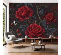 SMBHIAON 3D Mural Photo Wallpaper - Gothic Retro Floral Red Roses Black Leaf Pattern Wall Interior Decor Wallpaper, 3D Panel Bathroom Restaurant Hall Hallway Wall Art,Wine Red 200 × 140 cm