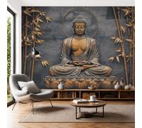 SMBHIAON 3D Mural Photo Wallpaper - Retro Bamboo Forest Zen Bronze Buddha Golden Bamboo Backdrop Wall Interior Decor Wallpaper, 3D Panel Bathroom Restaurant Hall Hallway Wall Art 150 × 105 cm