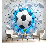 SMBHIAON 3D Mural Photo Wallpaper - Technological Future Football Blue Light Breaks Through The Wall Backdrop Wall Interior Decor Wallpaper, 3D Panel Bathroom Restaurant Hall Hallway 250 × 175 Cm