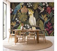 SMBHIAON 3D Mural Photo Wallpaper - Tropical Jungle Parrot Bird of Paradise Orchid Wall Interior Decor Wallpaper, 3D Panel Bathroom Restaurant Hall Hallway Wall Art,Olive Green 400 × 280 cm