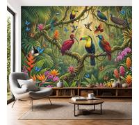 SMBHIAON 3D Mural Photo Wallpaper - Tropical Rainforest Toucan Orchid Palm Leaf Wall Interior Decor Wallpaper, 3D Panel Bathroom Restaurant Hall Hallway Wall Art,Emerald Green 200 × 140 cm
