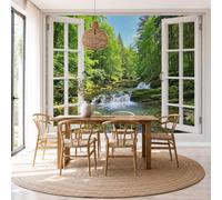 SMBHIAON 3D Panoramic Custom Emerald Green Wallpaper Murals, Forest Scenery Stream Moss Window View Wall Murals, Modern Living Room Kitchen Dining Room Bedroom Wall Mural Wallpaper 250 × 175 cm