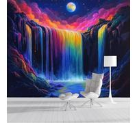 SMBHIAON 3D Panoramic Wallpaper Mural, 150 × 105 Cm Wall Poster Black Light Painting Style Art Print Design Photo Effect,Moon Rainbow Waterfall Scene Decoration for Bedroom Living Room Corridor