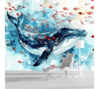 SMBHIAON 3D Panoramic Wallpaper Mural, 150 × 105 Cm Wall Poster Marine Ecological Landscape Art Print Design Photo Effect,Featuring Whales Schools of Fish Decoration for Bedroom Living Room Corridor
