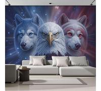 SMBHIAON 3D Panoramic Wallpaper Mural,250 × 175 Cm Wall Poster Animal Wolf Eagle Pattern Design Photo Effect,Space Galaxy Decoration for Bedroom Living Room Corridor