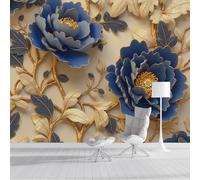 SMBHIAON 3D Panoramic Wallpaper Mural, 250 × 175 Cm Wall Poster Ornate Floral Pattern Art Print Design Photo Effect,Blue Peony Decoration for Bedroom Living Room Corridor
