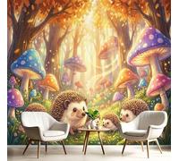 SMBHIAON 3D Panoramic Wallpaper Mural, 300 × 210 Cm Wall Poster Fairy Tale Mushroom Forest Art Print Design Photo Effect,Cute Little Hedgehog Decoration for Bedroom Living Room Corridor