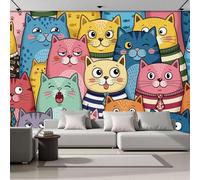 SMBHIAON 3D Panoramic Wallpaper Mural,300 × 210 Cm Wall Poster Funny Colorful Cat Design Photo Effect,Cartoon Illustration Decoration for Bedroom Living Room Corridor