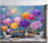 SMBHIAON 3D Panoramic Wallpaper Mural, 300 × 210 Cm Wall Poster Natural Garden Landscape Art Print Design Photo Effect,Colorful Tulips Decoration for Bedroom Living Room Corridor