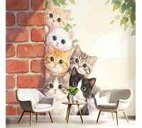 SMBHIAON 3D Panoramic Wallpaper Mural,450 × 315 Cm Wall Poster Cute Cat Peeking Out Design Photo Effect,Watercolor Cartoon Animals Decoration for Bedroom Living Room Corridor