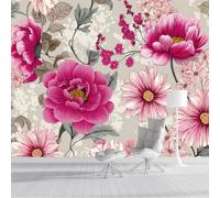 SMBHIAON 3D Panoramic Wallpaper Mural,450 × 315 Cm Wall Poster Peony Daisy Patterns Design Photo Effect,Hand-Painted Flowers Decoration for Bedroom Living Room Corridor