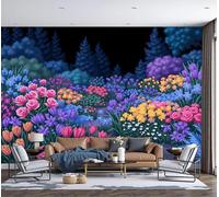 SMBHIAON 3D Panoramic Wallpaper Mural,450 × 315 Cm Wall Poster Roses and Tulips Design Photo Effect,Forest Garden Decoration for Bedroom Living Room Corridor