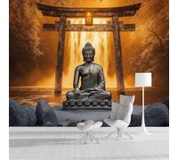 SMBHIAON 3D Panoramic Wallpaper Mural,450 × 315 Cm Wall Poster Torii Gate with Buddhist Image Pattern Design Photo Effect,Mysterious Natural Elementsdecoration for Bedroom Living Room Corridor