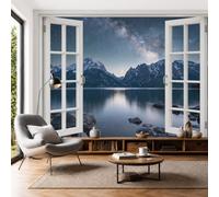 SMBHIAON 3D Panoramic Wallpaper Mural Blue,Vast Universe,Snow-Capped Mountains Lakes Window View Effect, 250 × 175 cm 3D Wall Sticker Poster Decoration