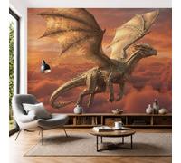 SMBHIAON 3D Panoramic Wallpaper Mural Orange-Red,Fantasy Animals,Flying Dragon Orange Cloud Effect, 400 × 280 cm 3D Wall Sticker Poster Decoration