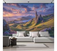 SMBHIAON 3D Scottish Highland Scenery Panoramic Wallpaper Mural,Sunshine Mountain Scenery 3D Wall Sticker Poster Decoration,150 × 105 Cm,Purple