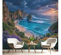 SMBHIAON 3D Seaside Cliff Scenery Panoramic Wallpaper Mural,Emerald Green Sea Scenery 3D Wall Sticker Poster Decoration,250 × 175 cm,Green