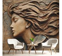 SMBHIAON 3D Wall Mural Abstract Sculpture Style Photo Wallpaper, Luxury Female Profile Portrait Wall Mural Decoration Poster Picture 150×105 cm Murals for Living Room Kids Bedroom,Brown