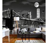 SMBHIAON 3D Wall Mural Nightbrooklyn Bridge Photo Wallpaper, Luxury Black White Wall Mural Decoration Poster Picture Urban Landscape350 × 256 Cm Wallpaper for Living Room Kids Bedroom