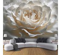 SMBHIAON 3D Wall Mural Paper Sculpture Art Style Photo Wallpaper, Luxury White Rose Design Wall Mural Decoration Poster Picture 250×175 cm Murals for Living Room Kids Bedroom,Cream