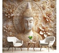 SMBHIAON 3D Wall Mural Religious Sculpture Style Photo Wallpaper, Luxury Character Portrait Pattern Wall Mural Decoration Poster Picture 400×280 cm Murals for Living Room Kids Bedroom,Golden Beige