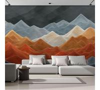 SMBHIAON Abstract Mountain Ranges Mural Wallpaper,Wave-Shaped Mountain Ranges Panoramic Wallpaper, Wall Mural Decoration Poster 300 × 210 Cm Murals for Living Room Bedroom Hallway, Terracotta