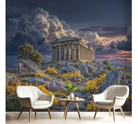 SMBHIAON Ancient Greek Temple Ruins Wall Mural - Classical Architectural Scenery,Yellow Wallpaper Poster,350×256 cm, 3D Artwork for Bedroom, Living Room & Home Decoration (Not Self-Adhesive)