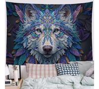 SMBHIAON Animal Illustrations Tapestry, Paper Sculpture Gradient Wolf Tapestry Wall Hanging For Bedroom, Lake Blue Tapestries Living Room College Dorm Home Decor,150 X 100 Cm