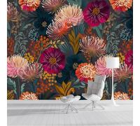 SMBHIAON Autumn Flowers Murals, Chrysanthemums Anemone Prints Wall Mural Wallpaper, Coral Powder Wallpaper for Bedroom Living Room Decor 300 × 210 Cm (Not Self-Adhesive)
