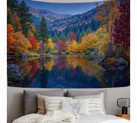 SMBHIAON Autumn Lakes Tapestry,Forest Lake Reflections Aesthetic Wall Hanging, Red Tapestries For Bedroom, Living Room - 150 X 150 Cm