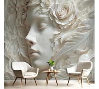 SMBHIAON Beauty Face Sculpture Wall Mural -Beige Relief Painting, 3D Panoramic Wallpaper, 450×315 cm, Wall Sticker Poster for Living Room, Bedroom & Home Decoration