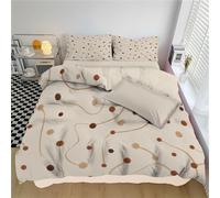 SMBHIAON Beige Single Duvet Set: Soft Microfiber Curves Polka Dot Pattern Bedding with Zipper Closure, Reversible Lightweight Minimalist Lines Quilt Cover or Comforter Cover (135×200cm)